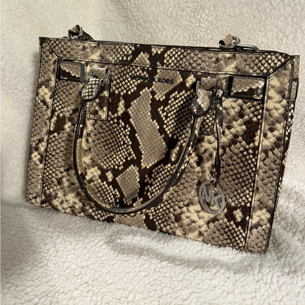 Michael Kors Snake Print Satchel - Brown and Cream